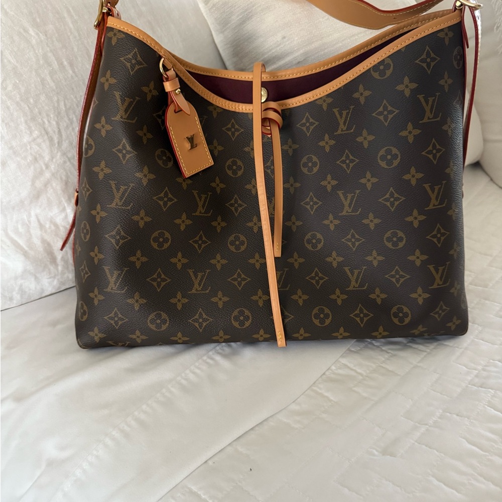 Louis Vuitton CarryAll MM Brown Monogram Shoulder Bag with Tan Leather Accents